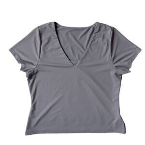 Mark Edwards Gray Double Lined Short Sleeve Stretchy V-Neck Blouse Women's XL